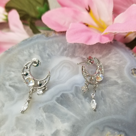 Moon earrings with rhinestones - Picture 2 of 5